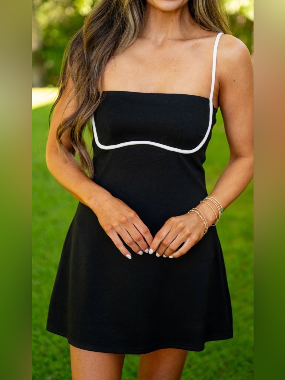 Black and White Contrast-Trim Romper Dress